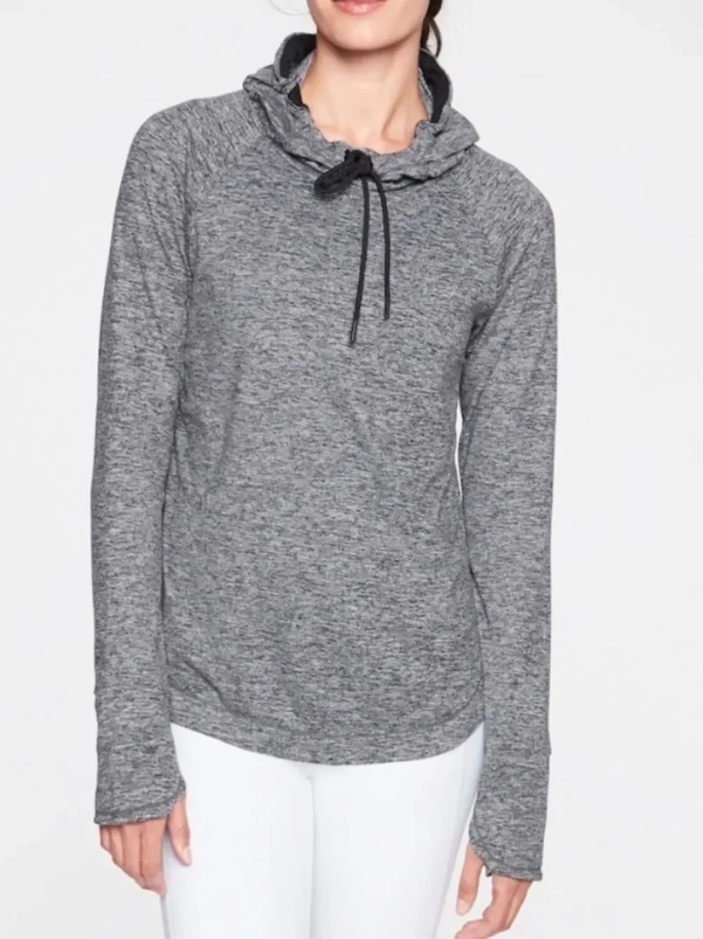 Athleta Uptempo Hoodie Heather Gray Black Womens Medium NO DRAWSTRING